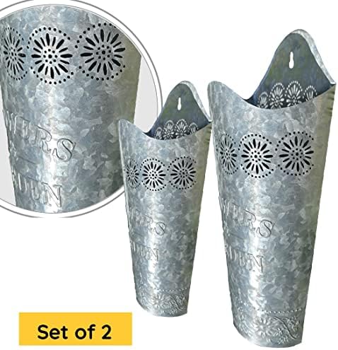 Lily's Home Set of 2 Rustic Farmhouse Galvanized Metal Wall Planters, - Image 5