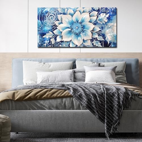 Xxliren Large Blue Flower Picture Framed Canvas Wall Art 40 x 20 Inch - Image 5