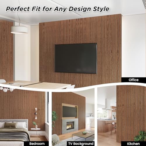 SMARTSTANDARD 4 Pack 105.9" x 12.6" Wood Slat Wall Panels, Classic Brown - Image 2