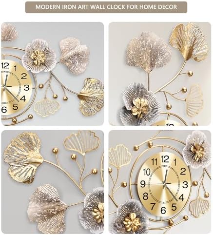 47" Modern Farmhouse Large Decorative Wall Clock, Ginkgo Metal Art - Image 6