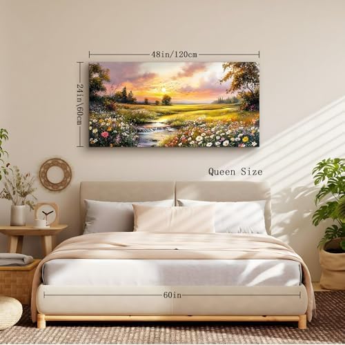 crmotu Rustic Wildflowers Wall Decor, Riverside Sunset Prints 24X48 In - Image 5