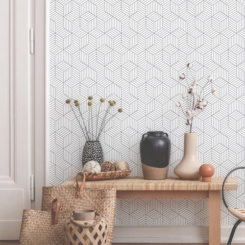 MelunMer White and Silver Peel and Stick Wallpaper Modern 17.7”×276” - Image 2