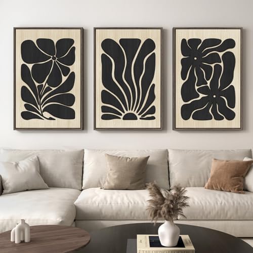 Large Framed Wood 3D Boho Black Floral Wall Art - Image 3
