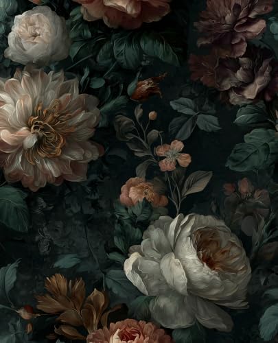 BOKEBEVE Vintage Floral Wallpaper Peel and Stick Black Design 17.5 x 118In by BOKEBEVE