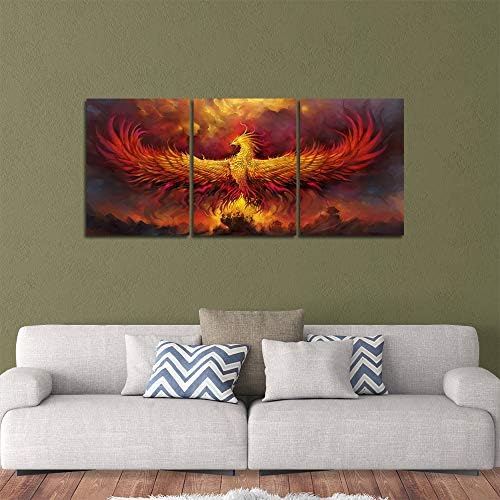Fire Phoenix Wall Art Prints Volcanic Burning Phoenix Birds Canvas Picture - Image 3