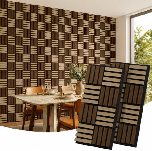 4 Pack Wood 3D Fluted Acoustic Wall Panels, Decorative Slat Wood Paneling by Unknown