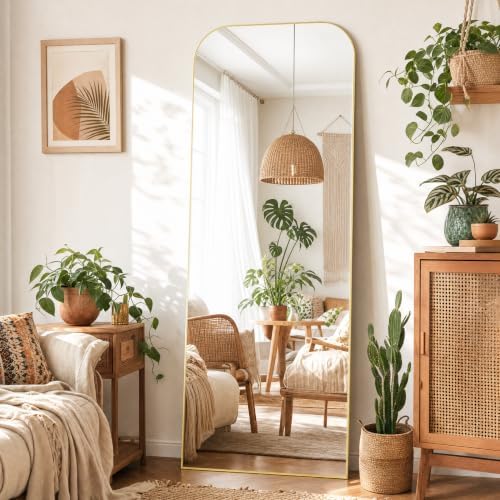 Arched Floor Length Mirror 56"x21" Matte Gold Leaning or Hanging - Image 3
