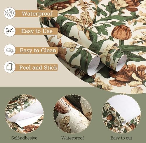 Erfoni Floral Birds Wallpaper Vintage Floral Peel and Stick Wallpaper Beige - Image 5