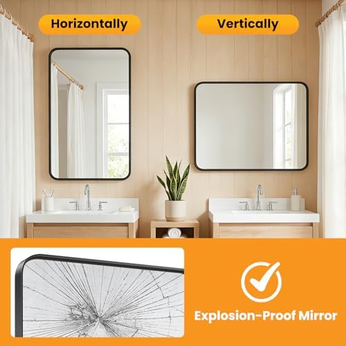 22"x 30" Black Bathroom Mirror for Sink, Rectangle Vanity Mirror - Image 5