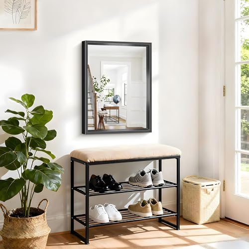 Bathroom Mirror, 18 x 24 inch Brushed Black Metal Frame Rectangular Vanity - Image 4