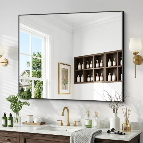 Bathroom Mirror 40x32 Inch, Metal Framed Rectangle Vanity Mirror by Unknown
