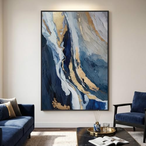 Extra Large Framed Navy Blue Abstract Wall Art - Image 2
