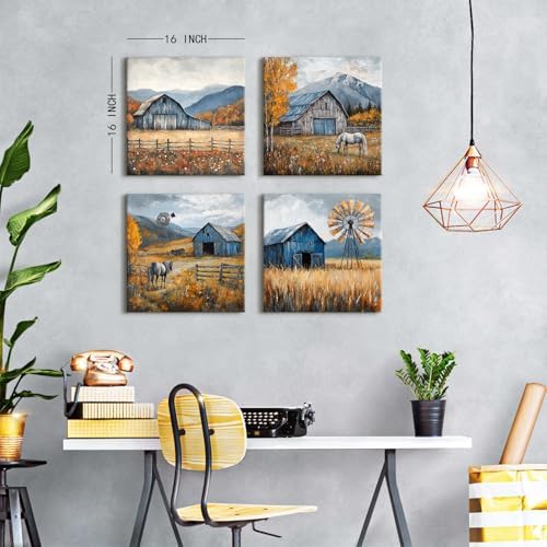 Autumn Forest Wall Art Mountain Pictures Wall Decor Farmhouse Barn Windmill - Image 2