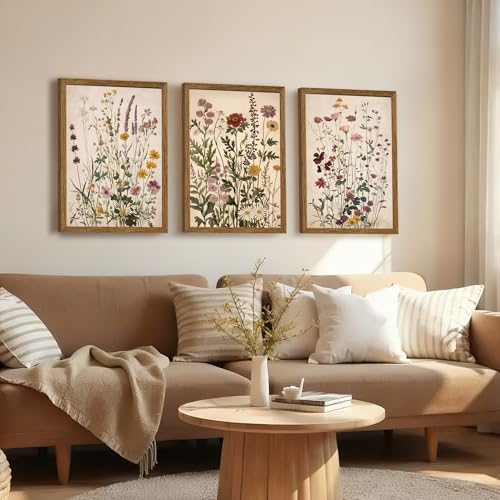 AVECCO 3 Piece Vintage Wildflower Botanical Framed Canvas Wall Art 16x24 in - Image 5
