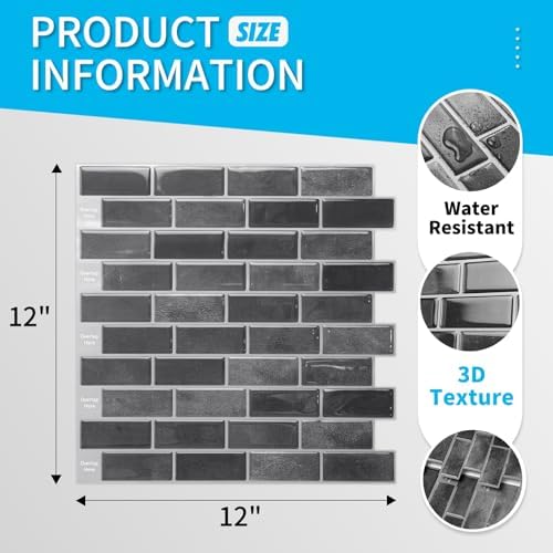 Art3d 10-Pack Marble Peel and Stick Backsplash, 12 x 12 in, Smoky Black - Image 4