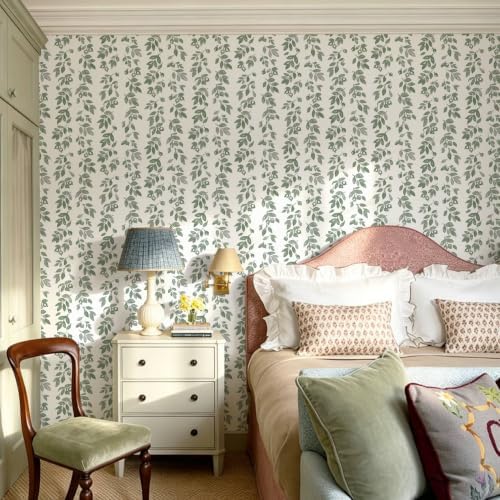 Ismoon Green Wallpaper Peel and Stick Vintage Wallpaper 17.3in x 28.21ft Green - Image 6