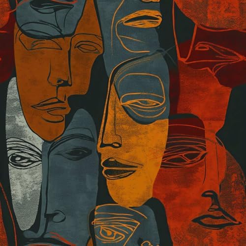 Abstract Face Art Peel and Stick Wallpaper, Modern Bold Portrait Wallpaper by Unknown