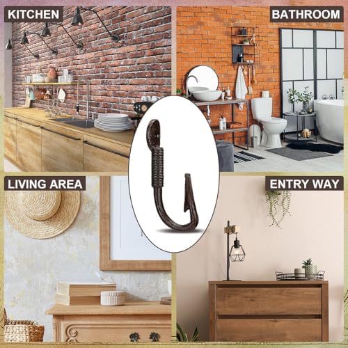 Duraaamo 6 Pcs Realistic Fish Hooks Cast Iron Wall Hook Rustic Wall Hanger - Image 6
