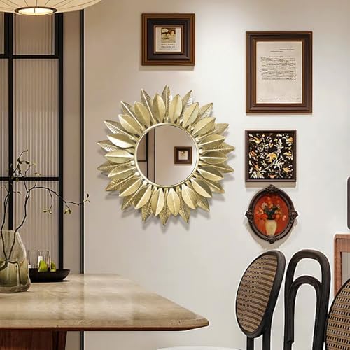 24" Gold Sunburst Decorative Wall Mirror – Handmade Flower Design - Image 2