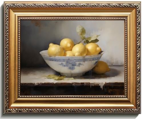 uniro Vintage Gold Framed Wall Art, Vintage Lemons Still Life Canvas Art Prints by uniro