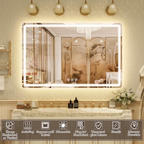 55"x36" LED Bathroom Mirror Anti-Fog Dimmable Wall Mount Vanity Touch - Image 2