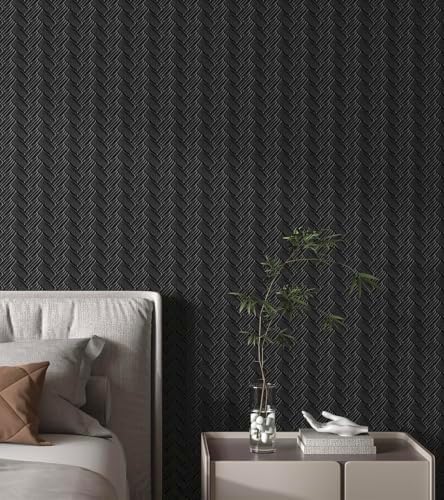 Decotalk Black Weaving Textured Wallpaper Peel and Stick 17.7x120 Inch by Decotalk
