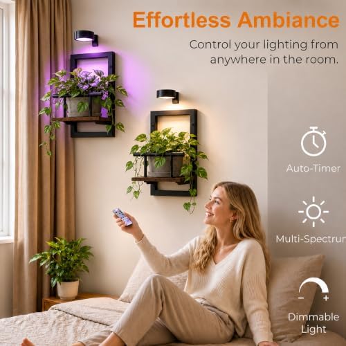 2 Pack Plant Wall Shelf with Grow Light, Wall Mounted Indoor Plant Shelf - Image 2