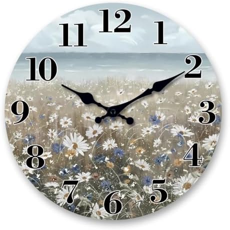 XFM 12 Inch Vintage Daisy Wildflowers Wall Clocks Battery Operated by XFMWallClock