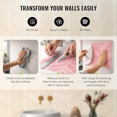 Select 5 Pack Peel and Stick Backsplash Chevron Tiles, Stone White - Image 4