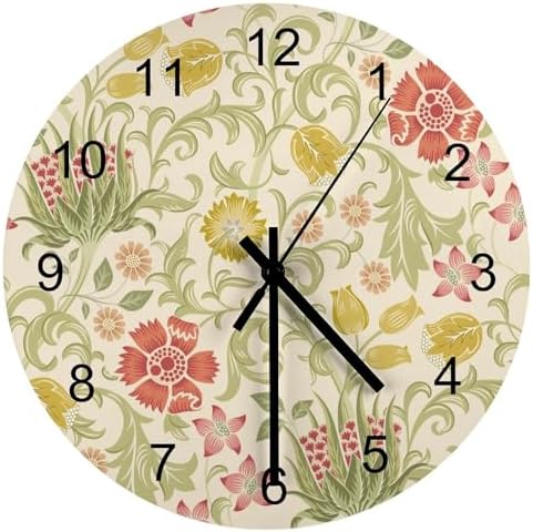 Retro Floral Wall Clock, Vintage William Morris Style White Garden Plants Herbs by LOMADIA