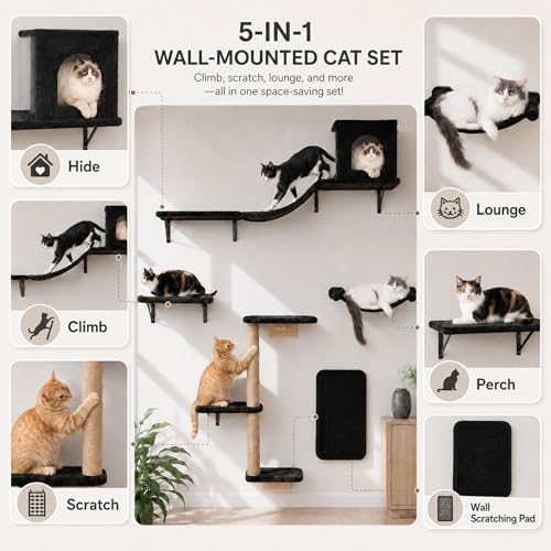 Wall Mounted Cat Furniture Combo of 5, 5 in 1 Cat Shelves - Image 5