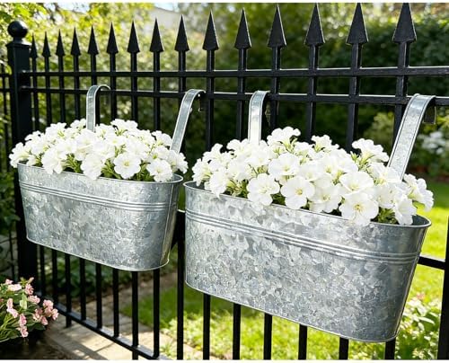 8 Pack 17" Galvanized Hanging Railing Planters - Image 3