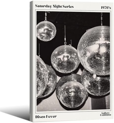 70s Disco Ball Wall Art 20x30in Wooden Framed Vintage Black and White Newspaper by Unknown