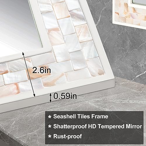 White Framed Mosaic Shell Bathroom Mirror 24x47 Inch - Image 4
