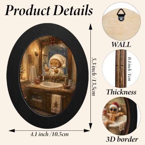 3Pcs Funny Gingerbread Christmas Bathroom Oval Wall Art Framed Decor - Image 2
