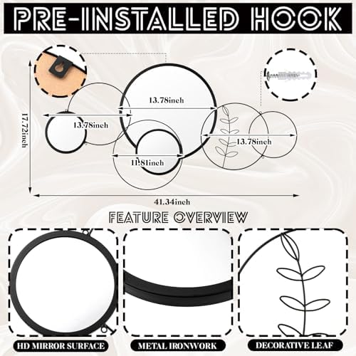 Hicarer 4 Pcs Wall Mirror Decoration Round Decorative Mirrors 41.34'' x 17.72'' - Image 4