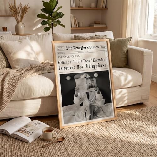 Funky Black and White Newspaper Wall Art 16x24 in Wood Grain Frame Humor Quotes - Image 3
