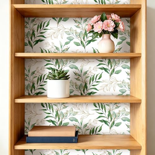 ReWallpaper Green Peel and Stick Wallpaper Green and Gold Boho Botanical Leaf - Image 3