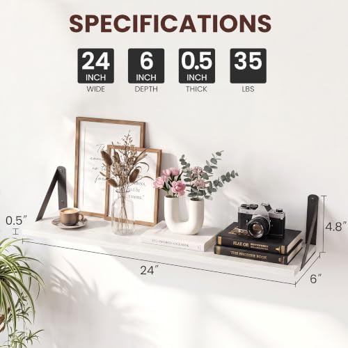 24x6 Inch White Shelves for Wall - Image 3