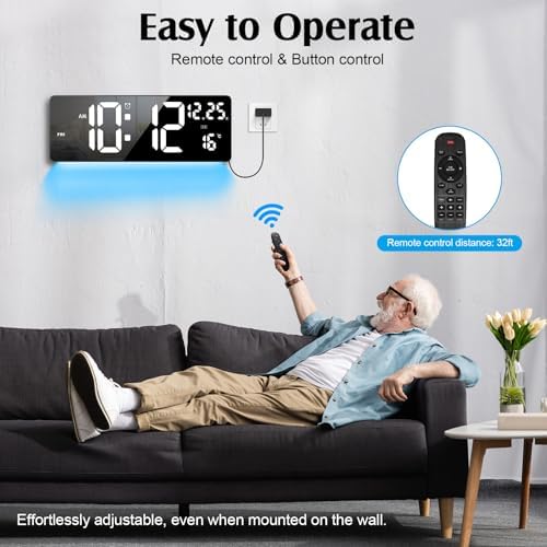 16.5" Digital Wall Clock, 6-Color Dimmable Night Light - Image 5