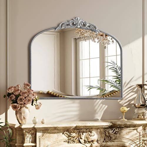 Micasso Vintage Silver Arched Mirror: 36"x29" Baroque Antique Wall Mirror by Micasso