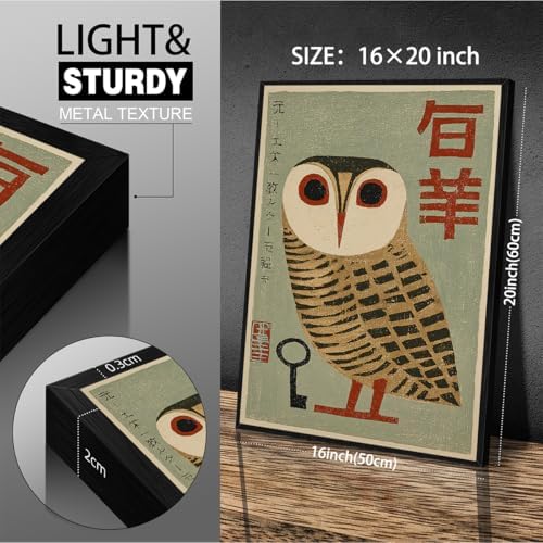 Japanese Animal Black Framed Poster Prints Vintage Owl Canvas Wall Art 16x20 - Image 3