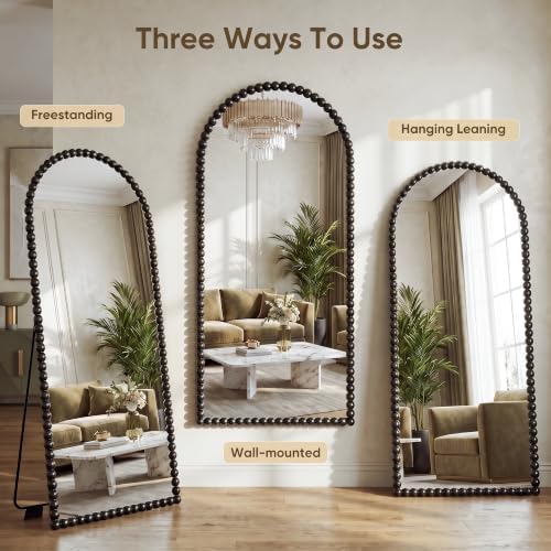 Antok 76" x 34" Arched Full Length Mirror, Antique Beaded Frame Floor Standing - Image 5