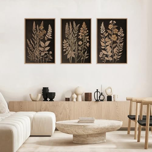HLNIUC Vintage Botanical Fern Framed Canvas Wall Art Set, Netural Minimalist - Image 3