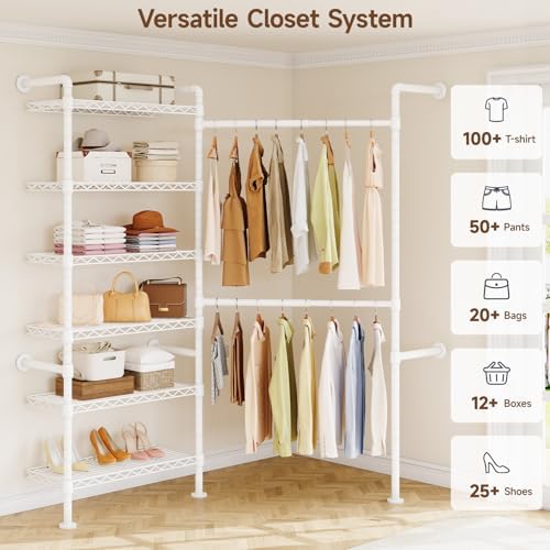 ONBRILL L2 Wall Mounted Closet System, Industrial Pipe Clothing Rack - Image 3