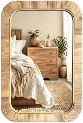 Decorative Rattan Wall Mirror, Boho Bathroom Modern Makeup, Rustic Wall Bohemia by inoseen