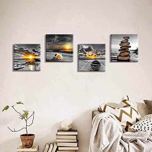Yxbhhym Black and White Gold Beach Wall Art Ocean Canvas Seascape Prints - Image 6