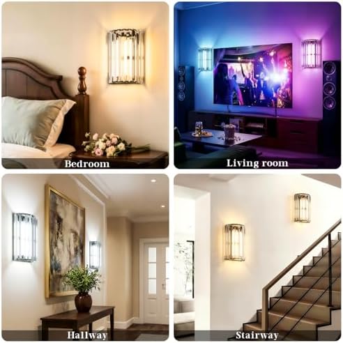 Black Battery Operated Wall Sconces Set of Two, Crystal Wireless Wall Light - Image 5