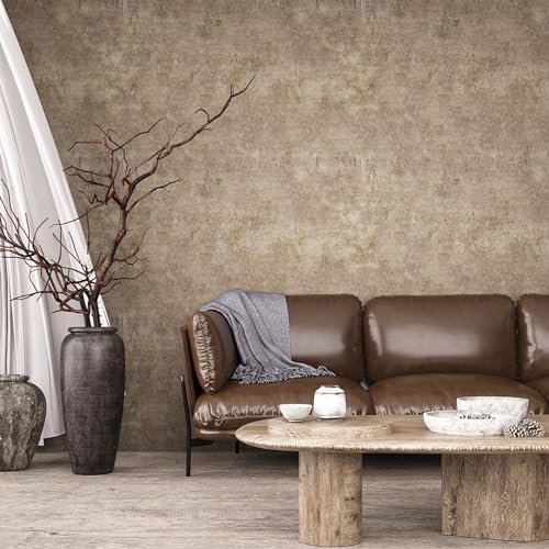 VEELIKE 118''x32'' Wide Metallic Wallpaper Stick and Peel Grunge Brown Concrete - Image 2