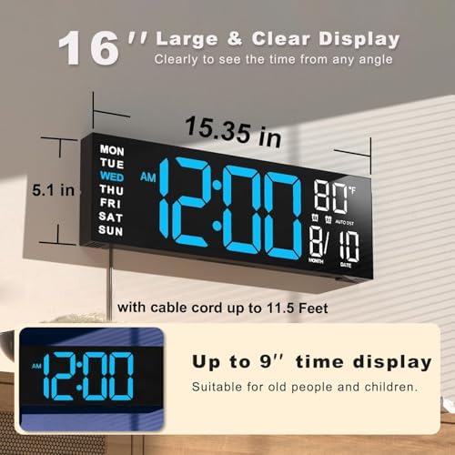 JALL 16" Large Digital Wall Clock - Image 2